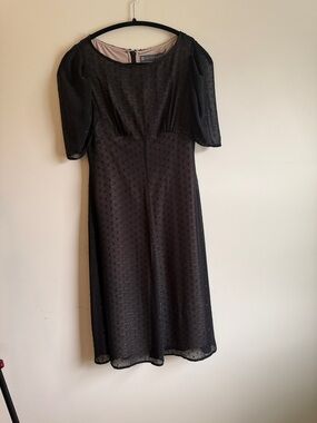 Elegant Black Swiss Dot Midi Dress